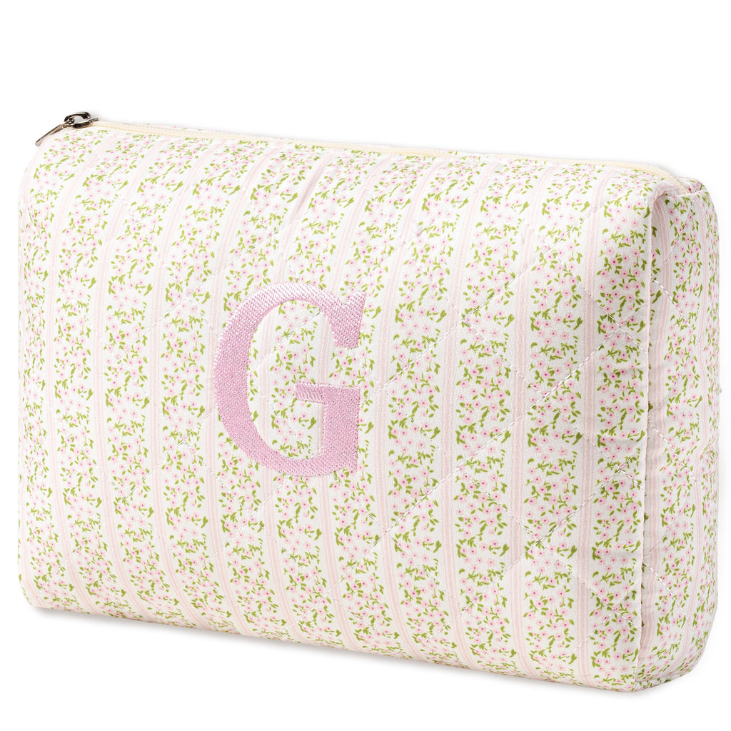 HBselect Initial Makeup Bag for Women Personalized Quilted Cosmetic Bag