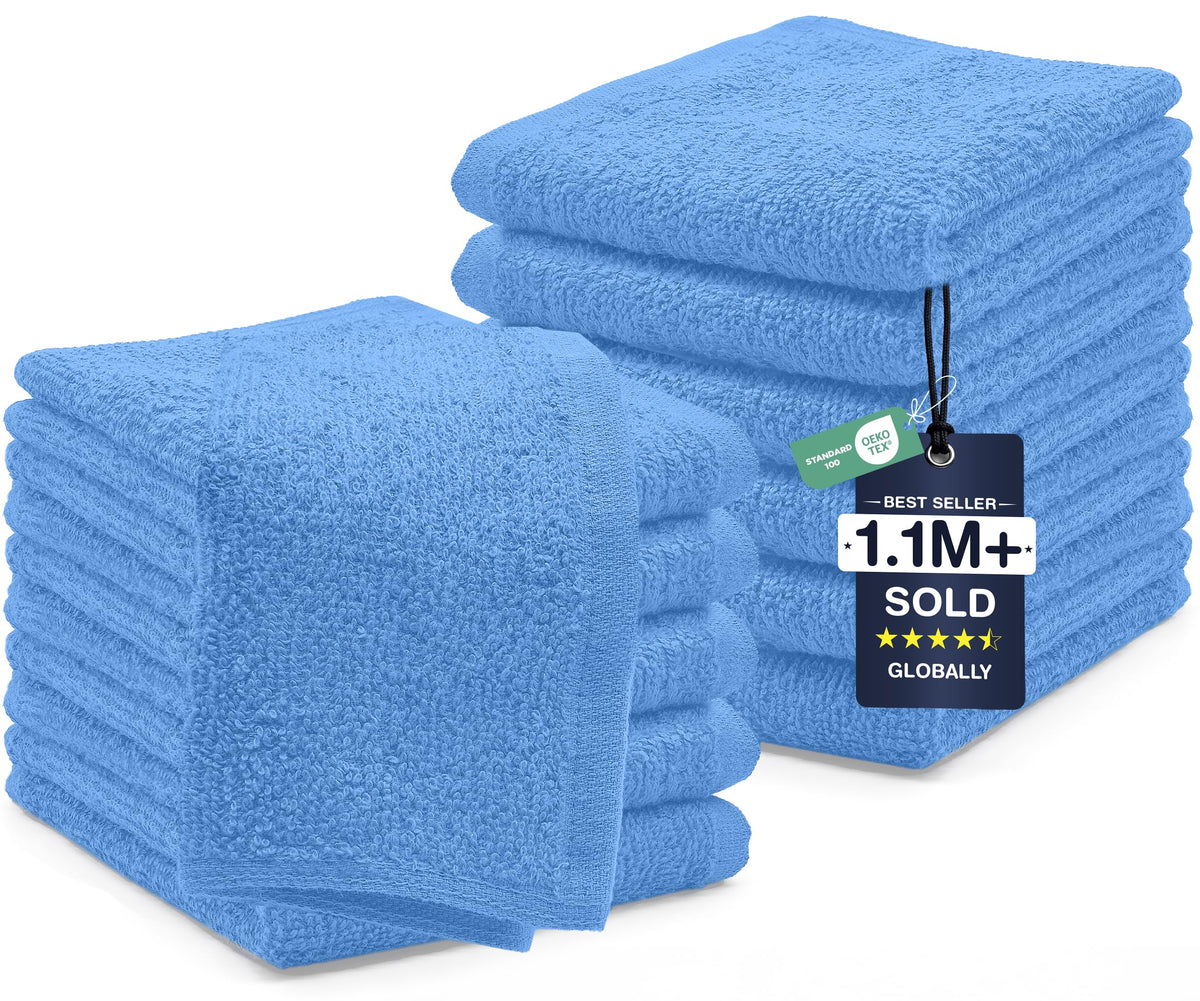 DAN RIVER 12 Pack Cotton Wash Cloths Set for Showering [12x12] Tan