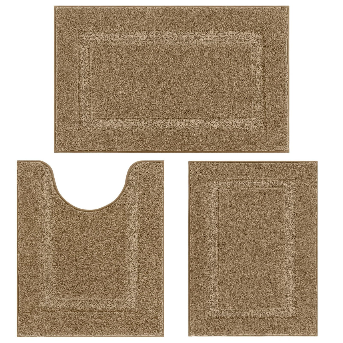 SHACOS Navy Blue Bathroom Rugs Sets 3 Piece Bath Mat U Shaped Toilet Rug