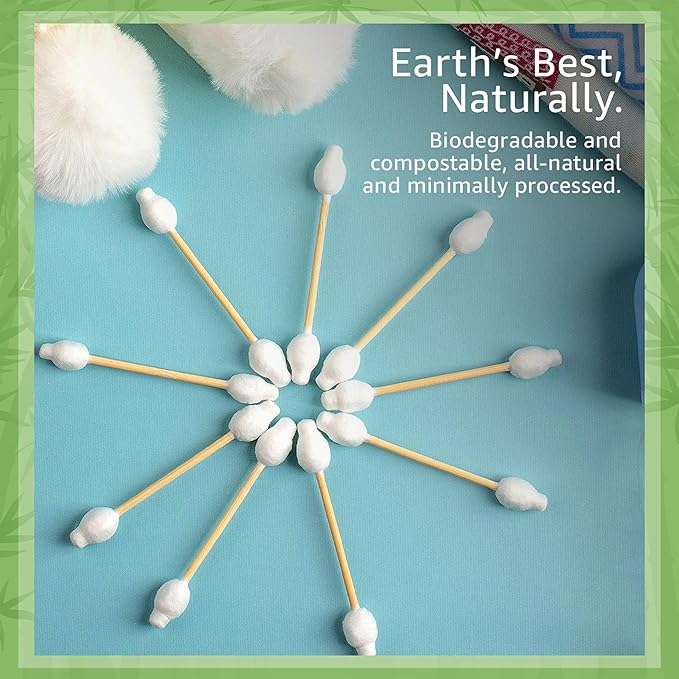 Jenvita 100% Bamboo Cotton Swabs for Ears (200-Pack) - Perfect for Baby & Personal Care | Double-Tipped Ear Swabs Cotton for Makeup & Cleaning | FSC Certified & Hypoallergenic, Made for All Ages & Pet