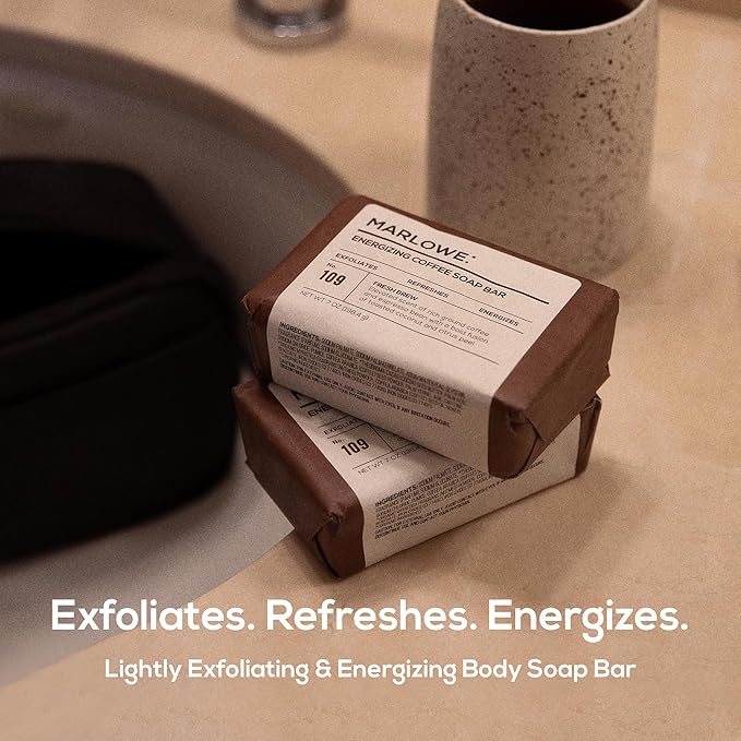 MARLOWE. Coffee Bar Soap, Exfoliating Body Scrub for Men, 7 oz (12 Bars)