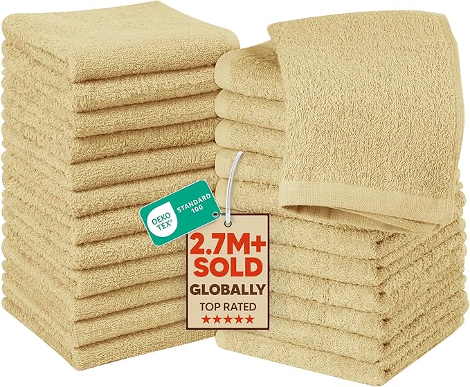 Utopia Towels 24 Pack Cotton Washcloths Set, 100% Ring Spun Cotton, Premium Quality Flannel Face Cloths, Highly Absorbent and Soft Feel Fingertip Towels, White