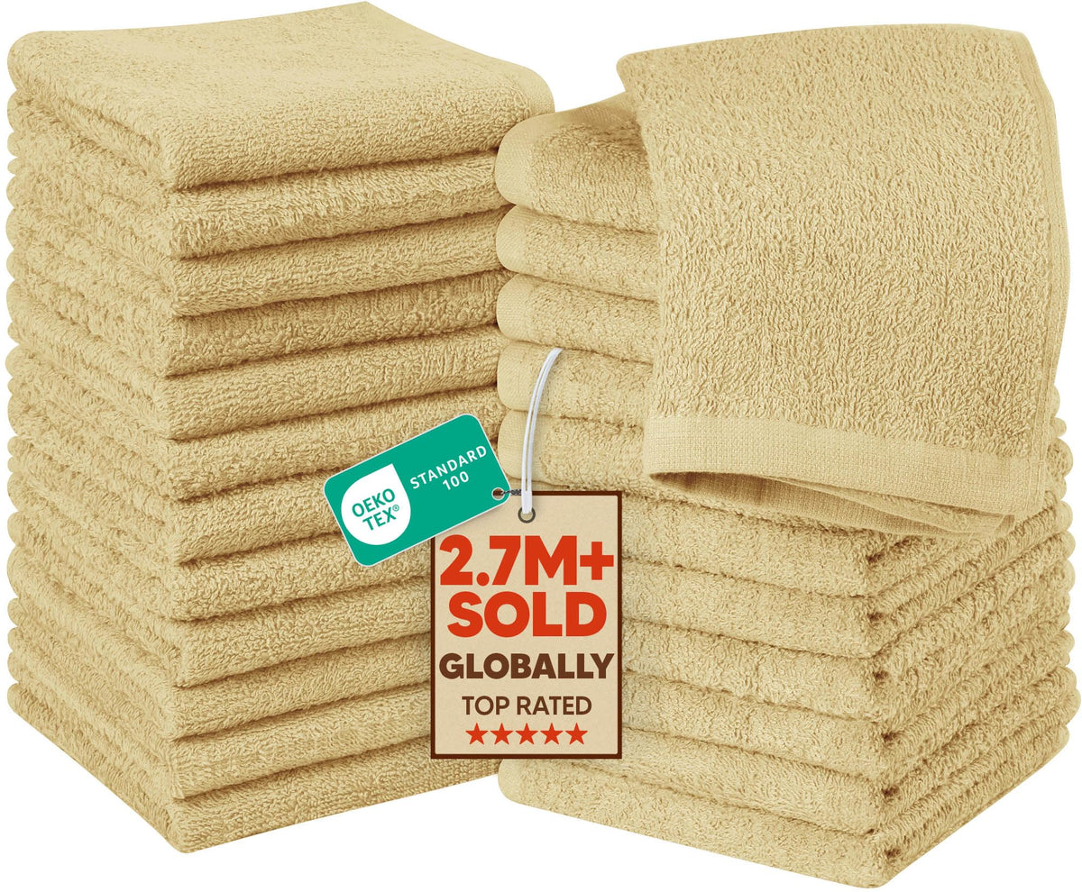 Utopia Towels 24 Pack Washcloths, 12x12 in, 100% Cotton, Beige