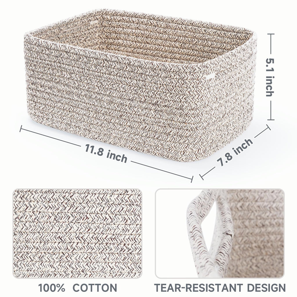 3 Pack Small Storage Baskets for Organizing, 11.8×7.8×5.1", Mixed Brown