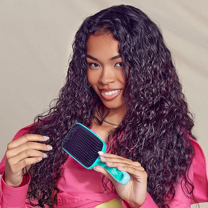 KISS Colors & Care Detangling Two-Tiered Teeth Brush - Reduces Hair Breakage, Double Bristles, Suitable For Wet or Dry Hair, Smooth & Sleek Results, Wide Paddle, Gently Massages the Scalp