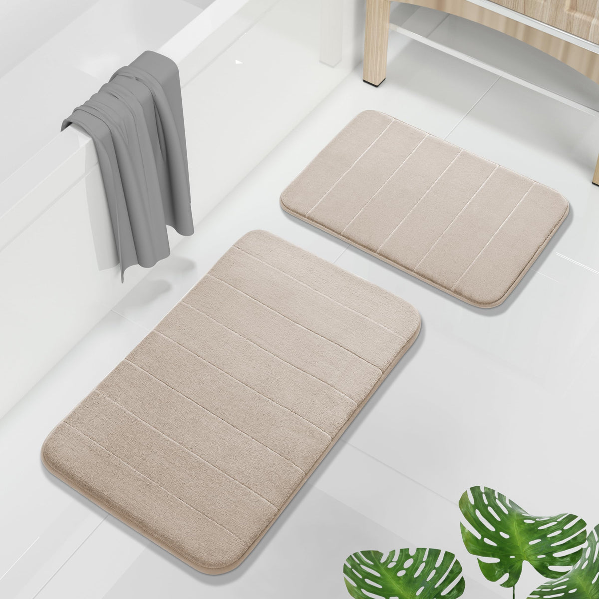 Yimobra Memory Foam Bathroom Mat Set, 24 x 17 & 24 x 20 in, Navy Blue
