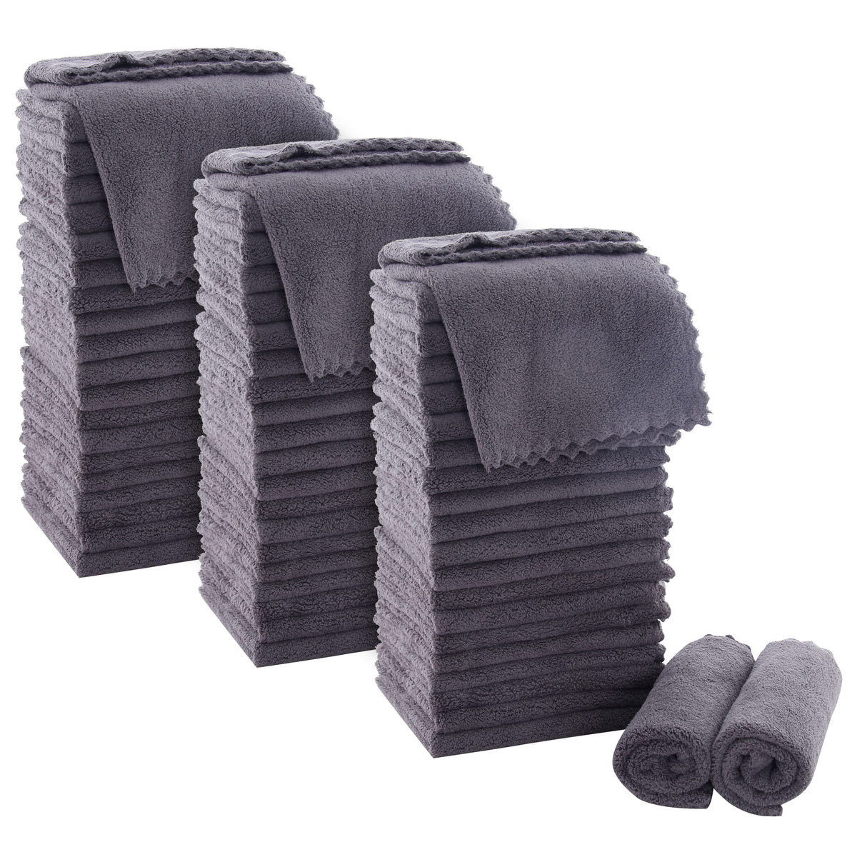 MOONQUEEN Ultra Soft Premium Washcloths Set - 12 x 12 inches - 24 Pack - Quick Drying - Highly Absorbent Coral Velvet Bathroom Wash Clothes - Use as Bath, Spa, Facial, Fingertip Towel (Grey)