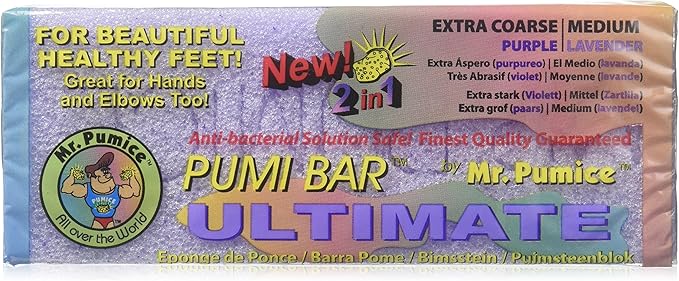 Mr. Pumice Ultimate PUMI Bar, 2-in-1 Callus Remover, Pedicure Stone & Ped File Scrubber for Smooth Feet and Heels, Dual-Grit (Medium + Coarse), 1 Pack