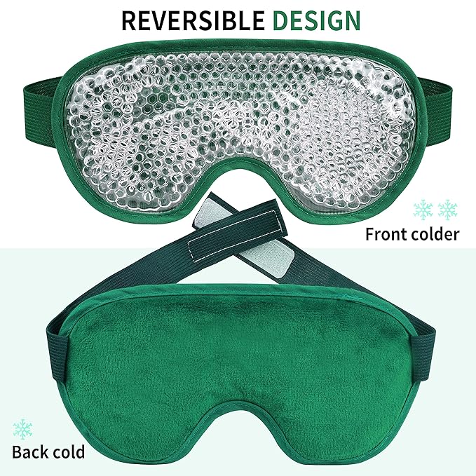 Cooling Eye Mask with Gel Beads, Reusable Cold Eye Mask for Puffy Eyes, Dark Circles, Sleep, Relaxation, Soft Cooling Eye Pads for Men Women (Dark Green)