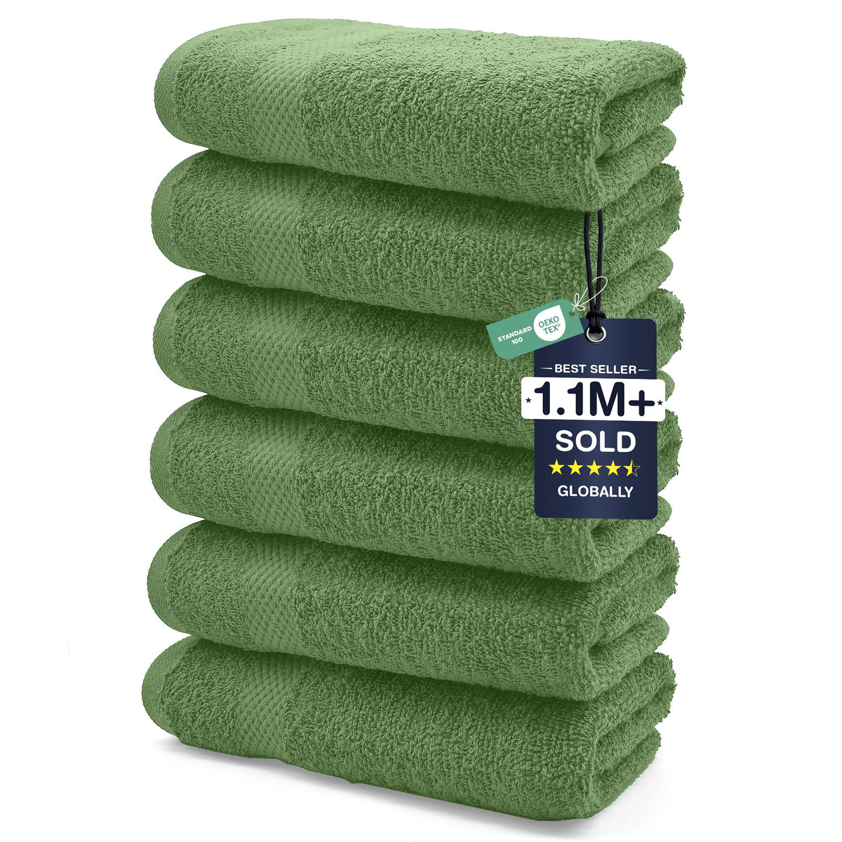 DAN RIVER 6-Pack Premium Hand Towels (16x28 Inches) - 100% Cotton, Ultra Soft, Lightweight, Highly Absorbent Towels for Bathroom, Spa, Gym, Salon, Hotel, and Travel - Opal Blue