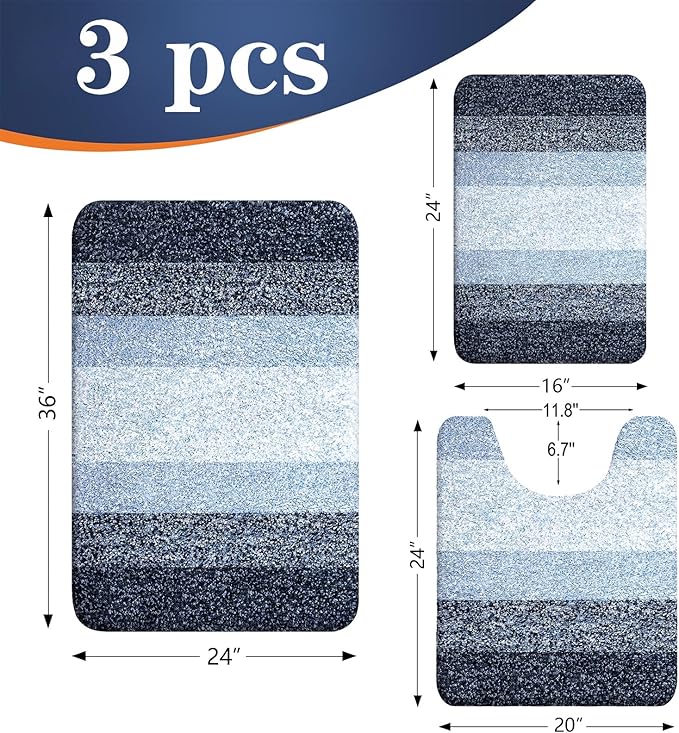 OLANLY Microfiber Bathroom Rugs Sets 3 Piece, 36"x24"+24"x16"+24"x20"