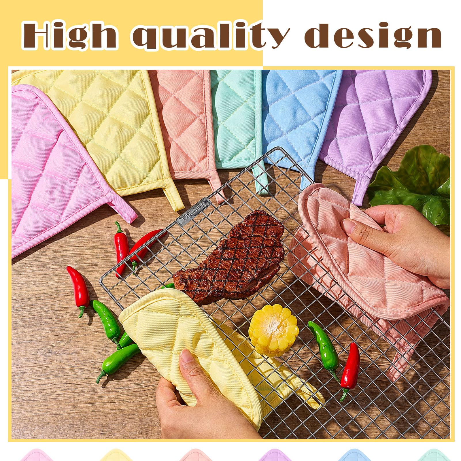 Bokon 12 Pcs Pot Holders for Kitchen, Pastel Potholders Sets, Heat Resistant Cotton Hot Pad Oven Mitts Trivet with Hanging Loops for Baking Cooking