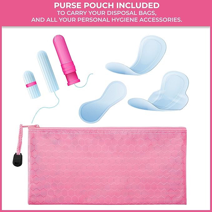 Feminine Personal Disposal Seal Bags- 100 White Opaque Seal Bags for Sanitary, Discreet Disposal for Tampons, Pads, and Liners (Pink)