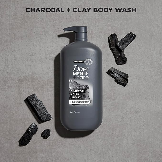 DOVE MEN + CARE Body and Face Scrub for Men, Charcoal Body Wash, 30 oz