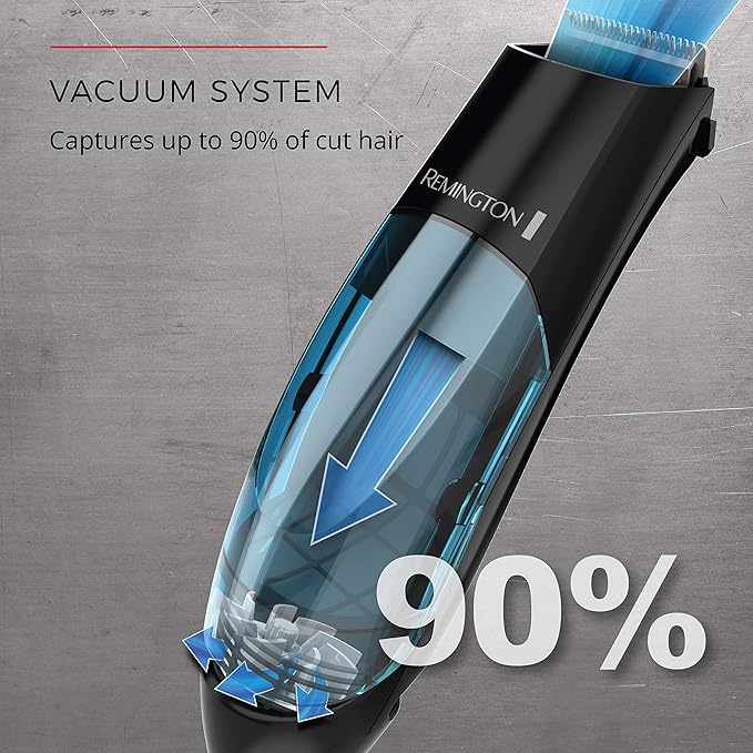 Remington Vacuum Hair Clippers for Men, Mess-Free Haircut & Beard Trimmer Kit with Hair Collection Chamber, Dual Motor Power, 18-Piece Grooming Set