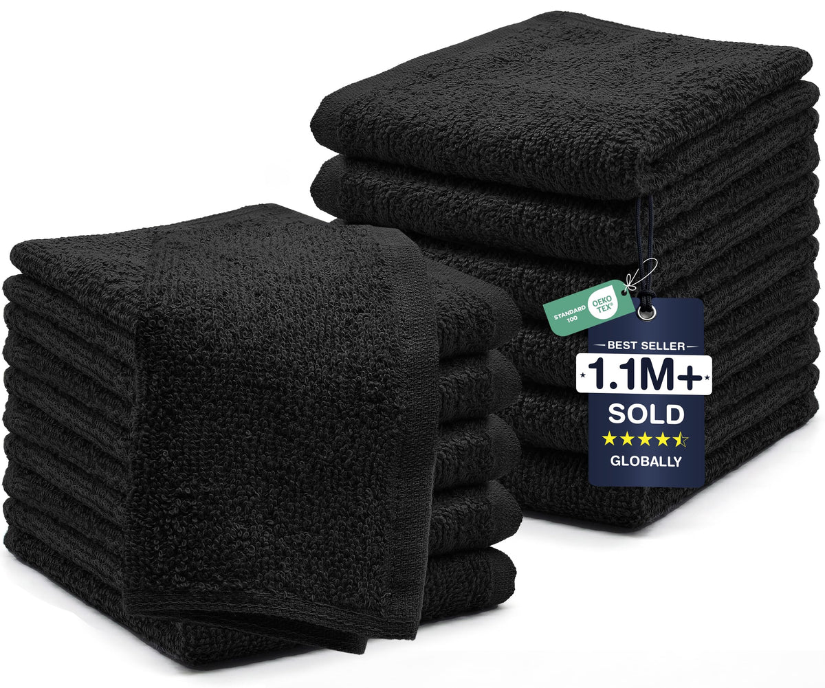DAN RIVER 12 Pack Cotton Wash Cloths Set for Showering [12x12] Tan