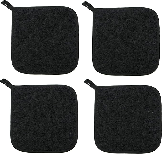 GQZLUCK Cotton Pot Holders, Hot Pads for Kitchen,Set of 4, Black