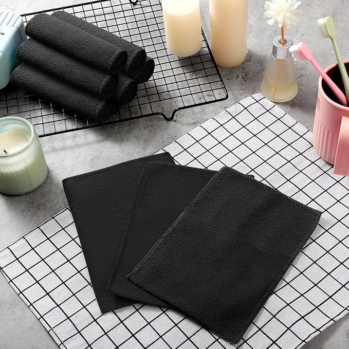 Tatuo 12 Pack Korean Exfoliating Mitt & Cloth, Viscose Rayon Dead Skin Remover Washcloth, Multi Color Body Scrub Towel for Shower Spa Travel(Large,Black)