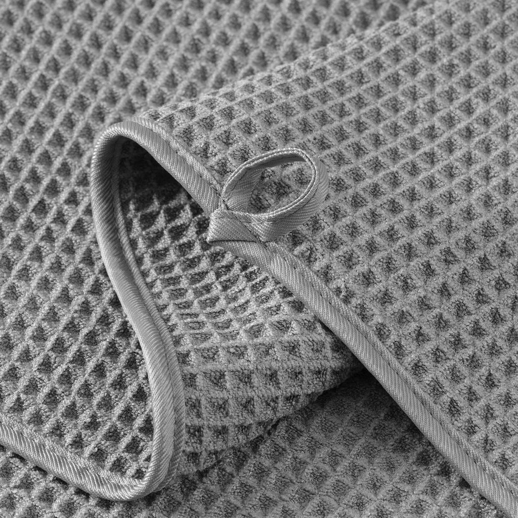 Microfiber Waffle Face Towels, 4 Pieces, Soft, Absorbent, Fast Drying, Lint Free 430 GSM (Gray)