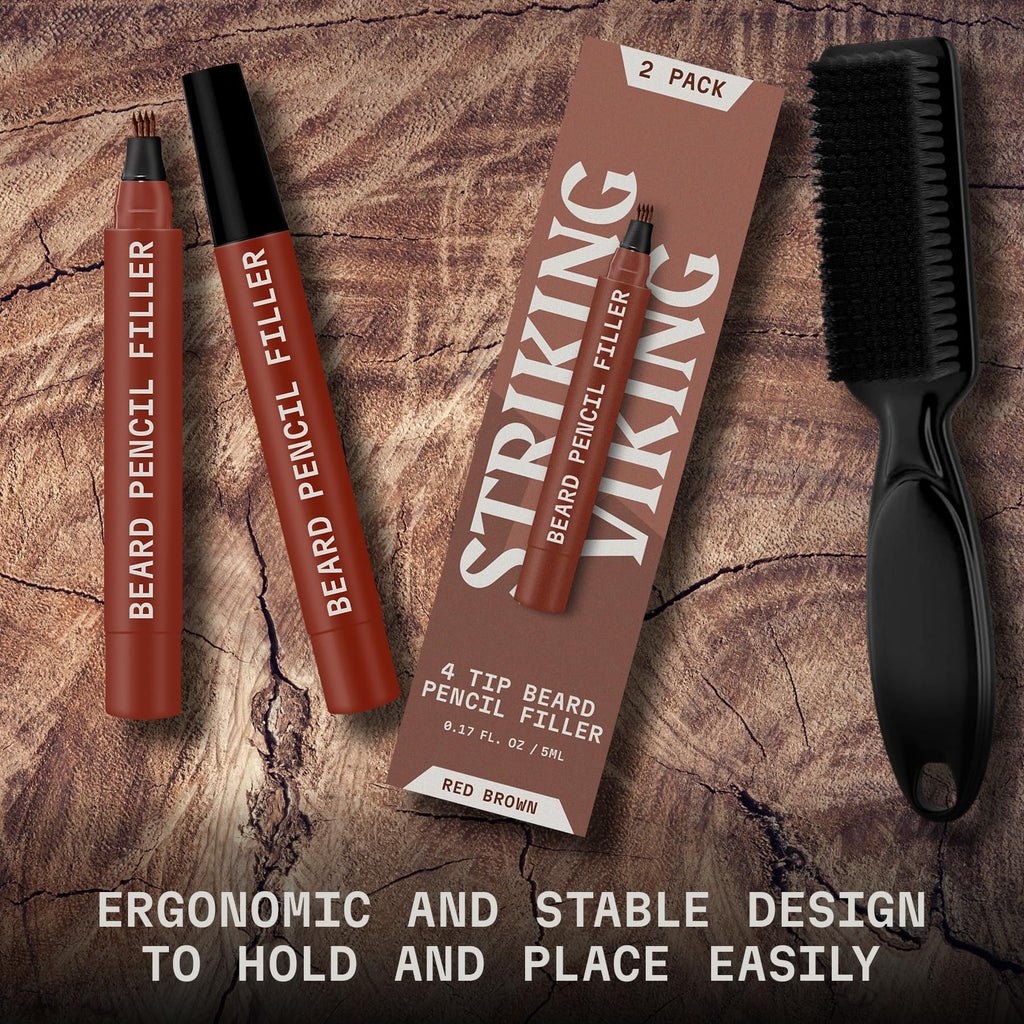 Striking Viking Beard Pencil & Bristle Brush for Men - Red Brown, 2 Pack