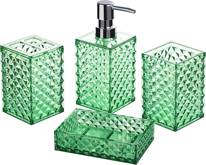 A+KCEYON Blue Bathroom Accessories Set, 4 PCS Dark Navy Blue Bathroom Accessories Sets Complete, Diamond Pattern Bathroom Soap Dispenser and Toothbrush Holder Set, Boho Bathroom Décor and Accessories