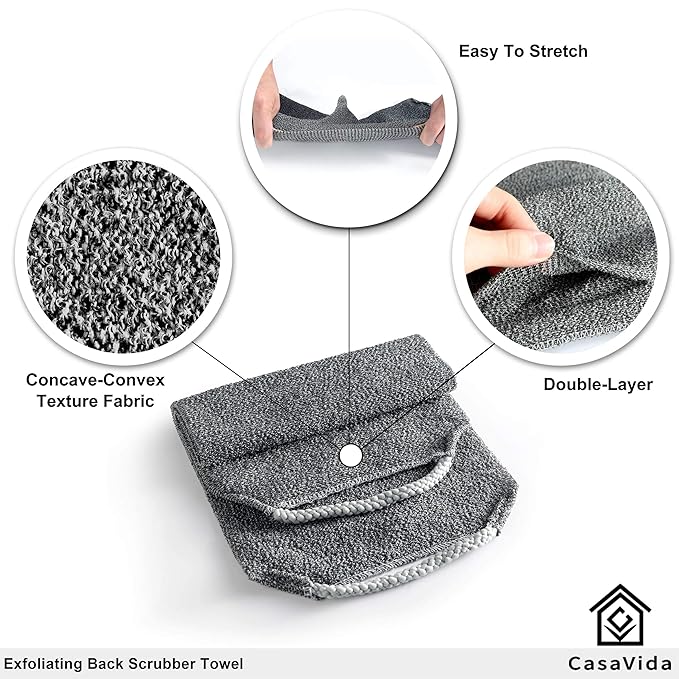 CASAVIDA Exfoliating Back Scrubber for Shower, Pink + Wine Red, 2 Pack