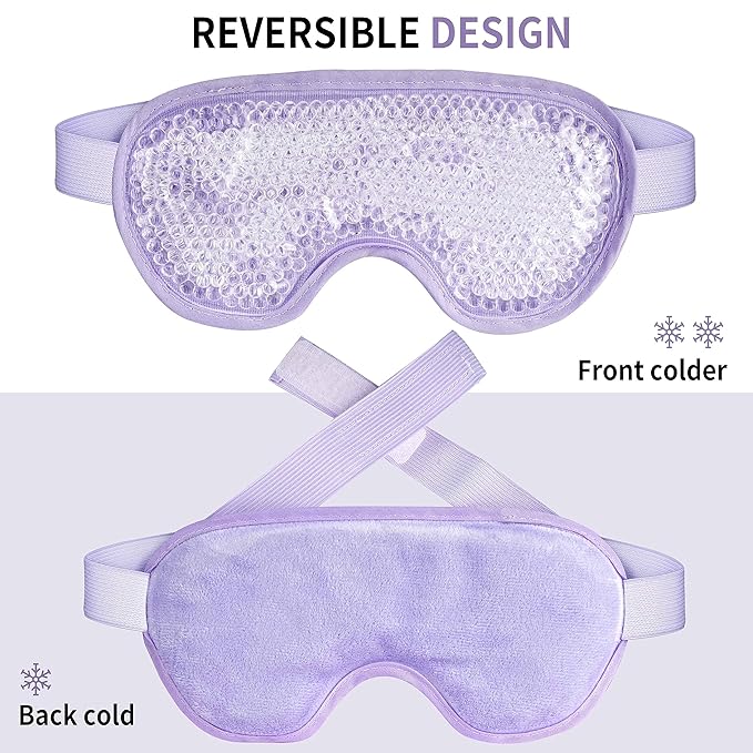 Cooling Eye Mask with Gel Beads, Reusable Cold Eye Mask for Puffy Eyes, Dark Circles, Sleep, Relaxation, Soft Cooling Eye Pads for Men Women（Purple）