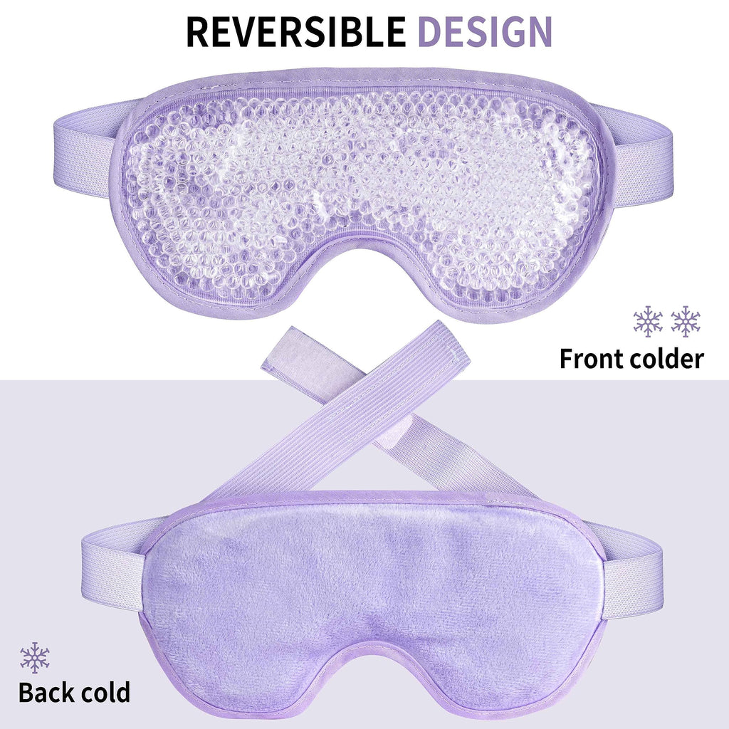 Cooling Eye Mask with Gel Beads, Reusable Cold Eye Mask for Puffy Eyes, Dark Circles, Sleep, Relaxation, Soft Cooling Eye Pads for Men Women（Purple）