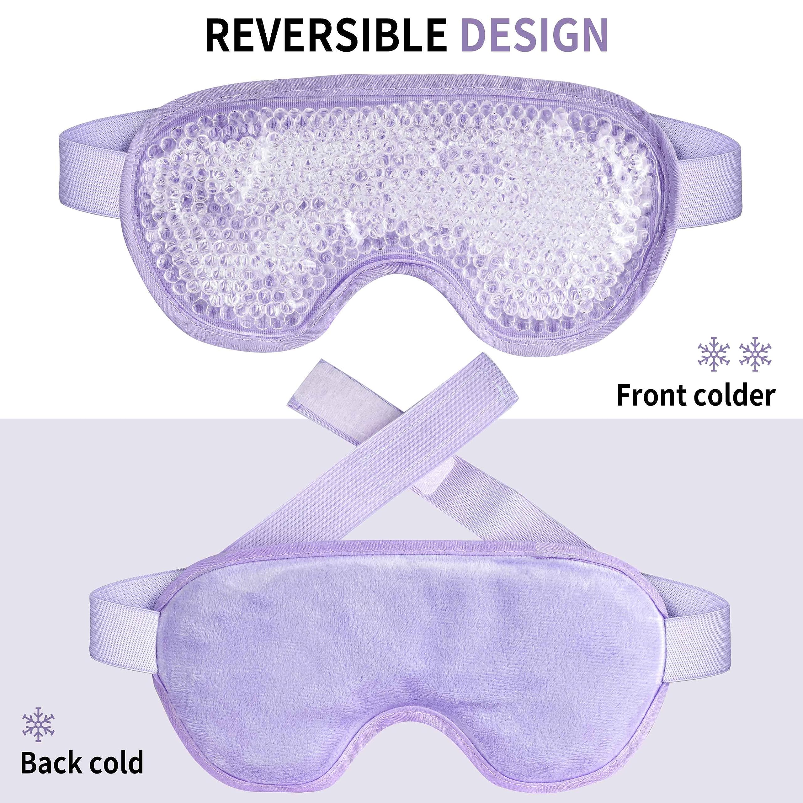 Cooling Eye Mask with Gel Beads, Reusable Cold Eye Mask for Puffy Eyes, Dark Circles, Sleep, Relaxation, Soft Cooling Eye Pads for Men Women（Purple）