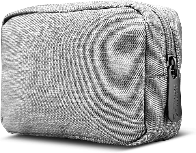 E-Tree Small Makeup Bag, Cosmetic Toiletry Skin Care Make up Little Items Pouch for Purse, Zipper Mini Tech Charger Cable Electronic Organizer Case, Travel Accessories for Women Men Teen, Grey