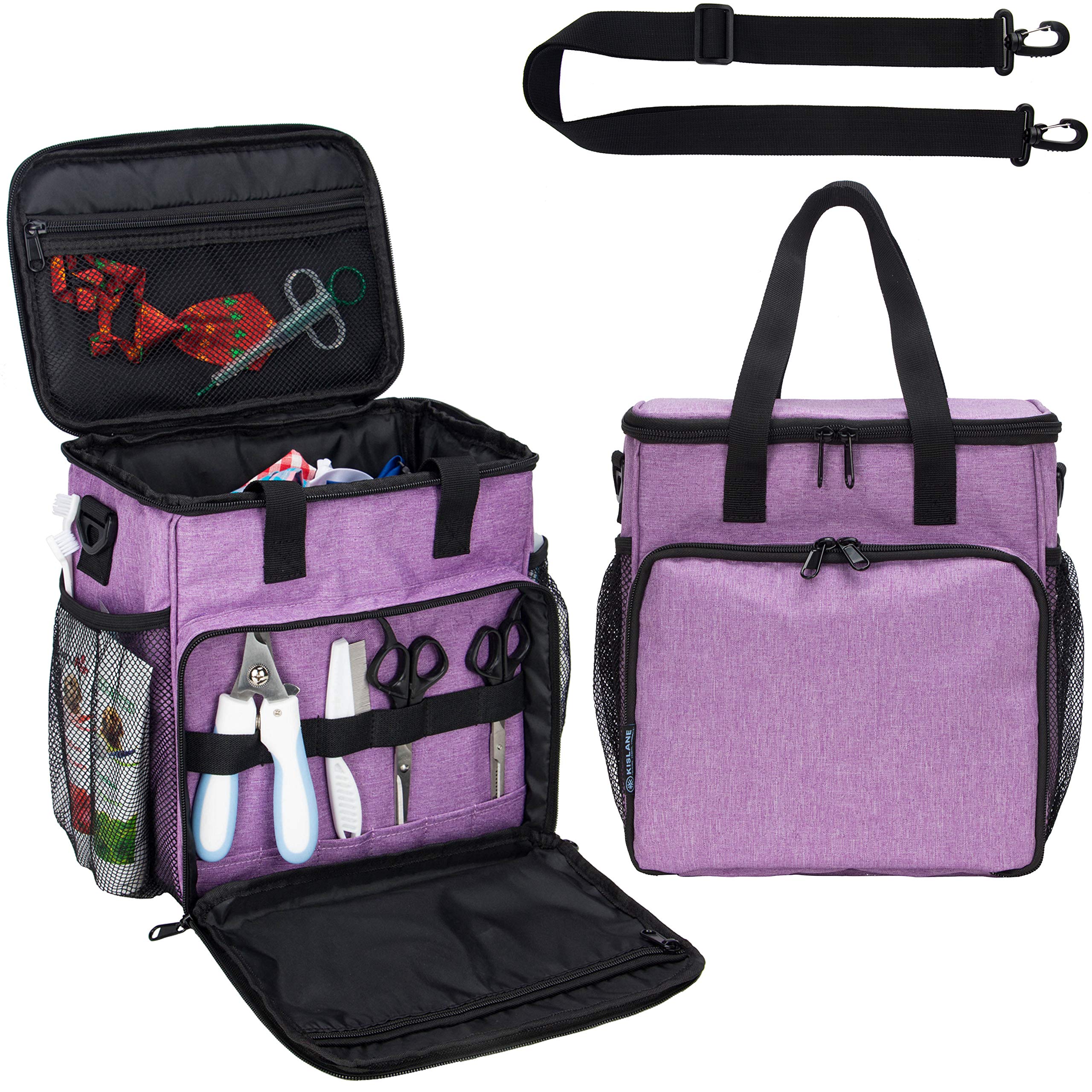 KISLANE Pet Grooming Tote Bag, Cat Grooming Tools Organizer Bag, Dog Grooming Supplies Organizer Storage for Pets Grooming Kit and Dog Wash Shampoo Accessories(Bag Only) (purple)