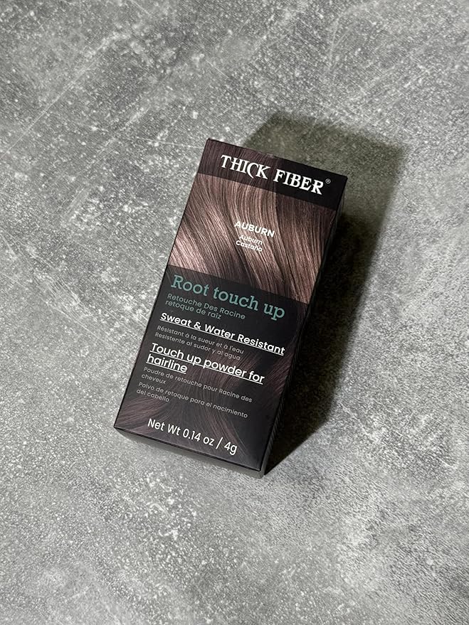 THICK FIBER Root Touch Up Set - Water & Sweat Resistant Hair Loss Concealer for Thinning Hair Women, Includes Hairline Powder and Brush (Auburn)
