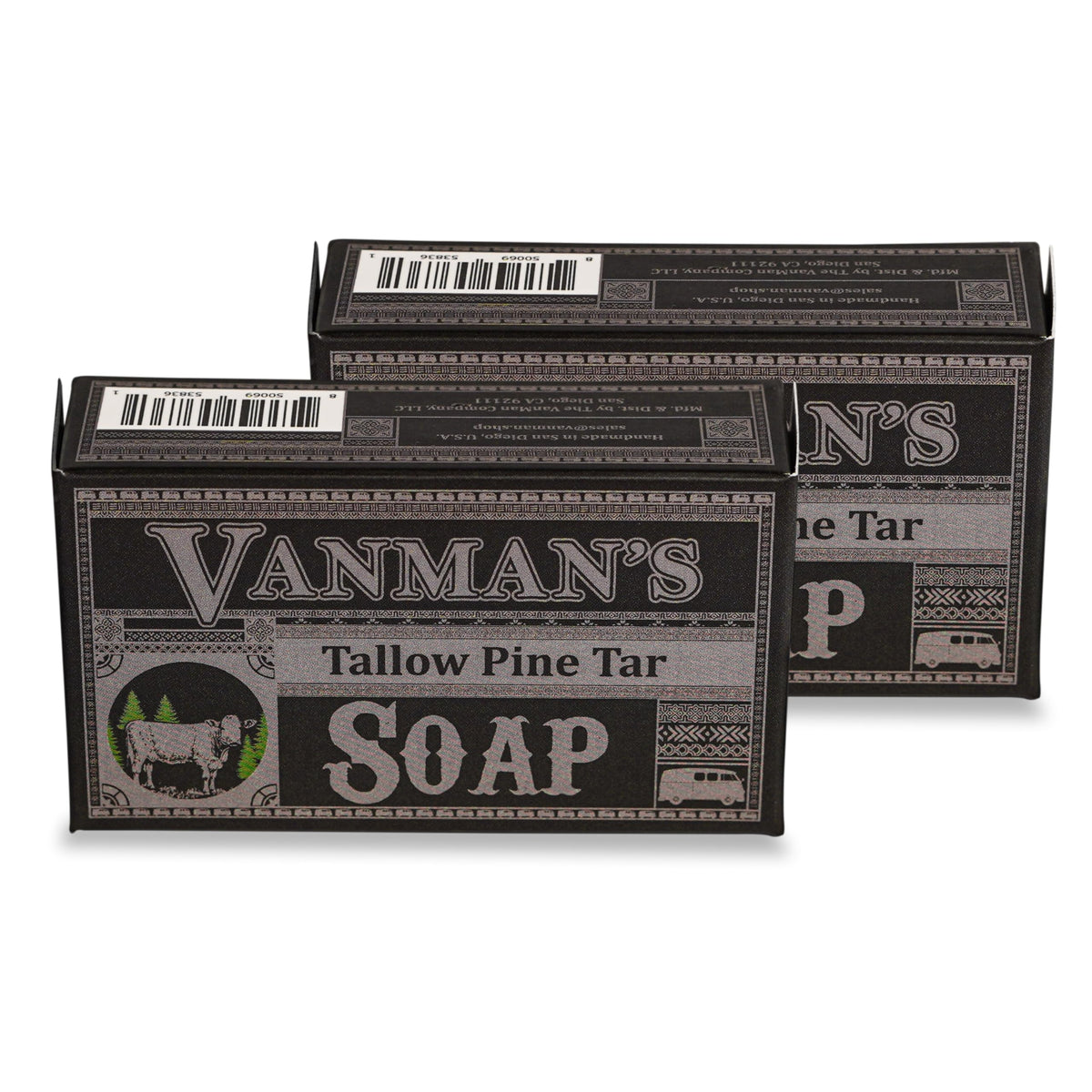 VanMan Tallow & Pine Tar Soap Bar – Grass-Fed Beef Tallow with Organic Oatmeal, Charcoal & Essential Oils – Exfoliating Face & Body Soap, 3.8oz - 1 Pack