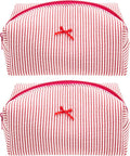 PAZIMIIK Cozy Makeup Bag for Women,Zipper Cosmetic Pouch,Stripe Red,2 Pack