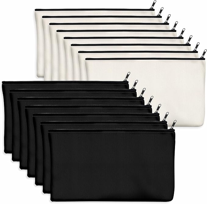 15 Pack Blank Cotton Canvas DIY Craft Zipper Bags Pouches Pencil Case for Makeup Cosmetic Toiletry Stationary Storage