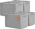 Storage Baskets for Organizing, 4 Pack Baskets for Shelves, Decorative Storage Bins for Shelves, Cotton Rope Storage Basket with Handles, Woven Basket for Storage, 13''Lx8.7''Wx7.9''H, Gray