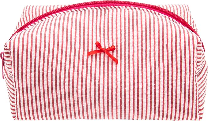 PAZIMIIK Cozy Makeup Bag for Women,Zipper Cosmetic Pouch,Stripe Red