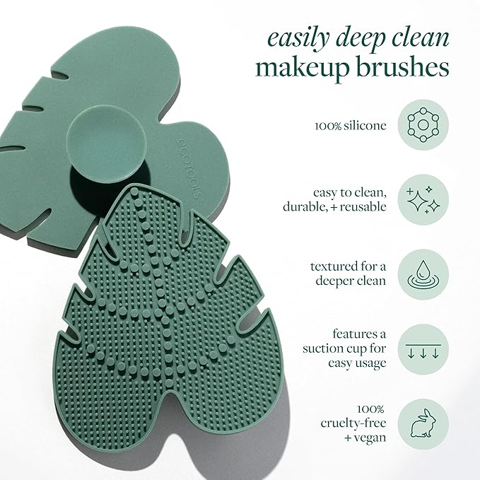 EcoTools Makeup Brush Cleansing Pad, Brush Cleaner Mat for Deep Cleaning Tools, Use with Shampoo, 100% Silicone, Easy to Clean, Features Suction Cup for Usage, Cruelty-Free, 1 Count