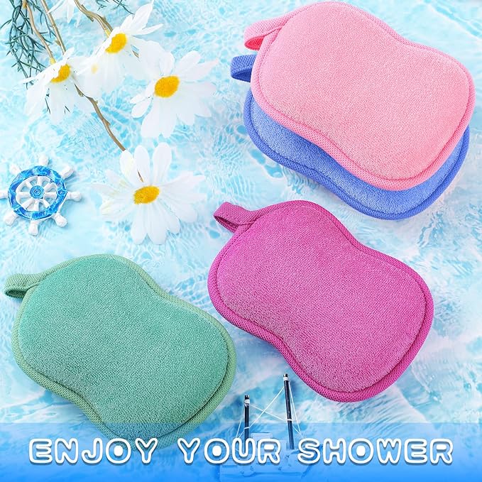 Tatuo 4 Pieces Baby Bath Sponge Toddler Bath Sponge Soft Comfy Cotton Absorbent Loofah for Kids Babies Boy Girl(Red, Purple, Green, Blue)