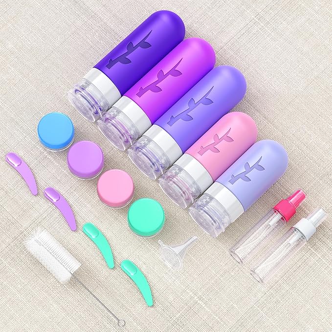 Aeomni 19 Pack travel Bottles for Toiletries, Silicone TSA Approved Travel Size Containers for toiletries Leak Proof Refillable Travel Accessories for Shampoo Conditioner Lotion