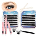 Lash Extension Kit DIY Lash Clusters Kit Eyelash Extensions Individual Lashes Extensions with (Bond,Seal,Tweezers,240Pcs,150D+200D, 0.07D,10-18)