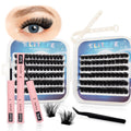 Elitefe Lash Extension Kit DIY Lash Clusters Kit Eyelash Extensions Individual Lashes Extensions with (Bond,Seal,Tweezers,240Pcs,150D+200D, 0.07D,10-18)