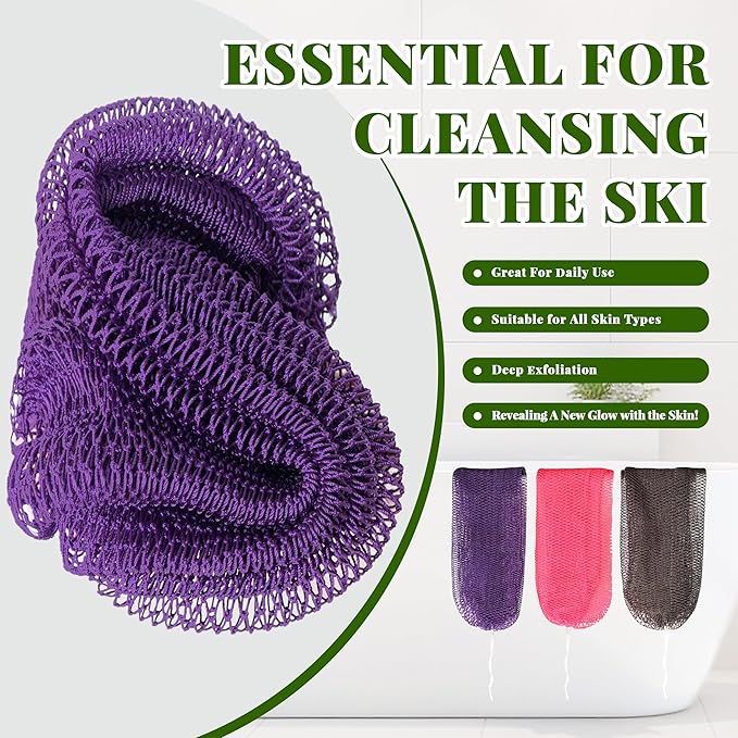 African Net Sponge Authentic, 3 Pieces Exfoliating Scrubber Bath Sponge for All Skin Types, Back Scrubber Loofah Washcloth for Shower, Gentle Exfoliation (Pink,Purple,Brown)