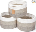 Small Rope Baskets for Storage, Baskets for Gifts Empty, Cute Round Woven Basket, Decorative Shelf Baskets 9.82×9.82×7.1", Cotton Toy Storage Bins for Organizer 3 Packs Mixed Brown