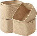 ICERZCZ Storage Baskets for Organizing & Shelves, Woven Cotton Rope Organization Bins for Dog Toys, Clothes, Books, Nursery Organizer, 15" Lx11''Wx9.5''H, (4 Packs) Brown