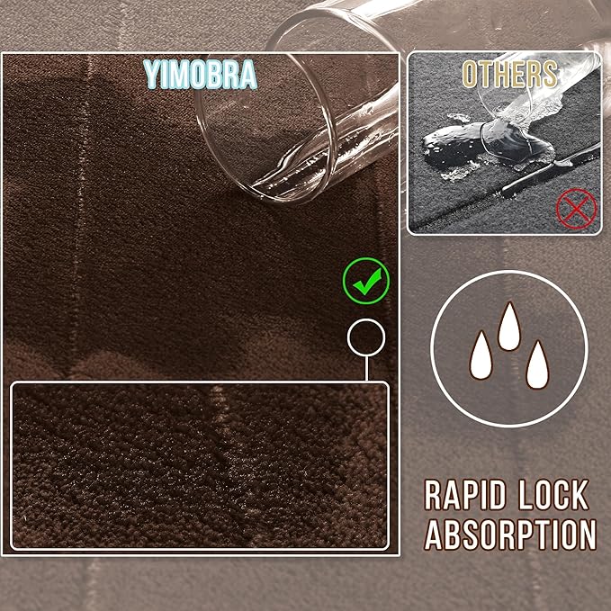 Yimobra Memory Foam Bathroom Rugs Sets 2 Piece - Super Soft Absorbent Quick Dry Bath Mat Set, Machine Washable Non Slip Floor Carpet for Tub Shower & Single Sink (17x24 & 31.5x20 Inch, Brown)