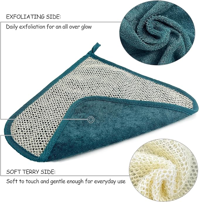 5 Pack Soft Weave Home Spa Bath Shower Exfoliating Massage Face Body Wash Cloths, Dual-Sided with Exfoliating Scrub and Soft Terry Cloth Towel
