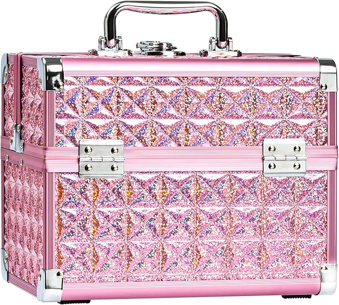 GALHUBIS Makeup Case Organizer,Makeup Train Case, Trays Cosmetic Box Portable, Profesional for Salon Barber,Pink