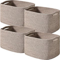ICERZCZ Storage Baskets for Shelves Organizing, Woven Cotton Rope Baskets for Storage, Book Basket, Decorative Shelf Basket, 12.5"Lx9.1''Wx7.9''H (4 Packs) Dark Brown