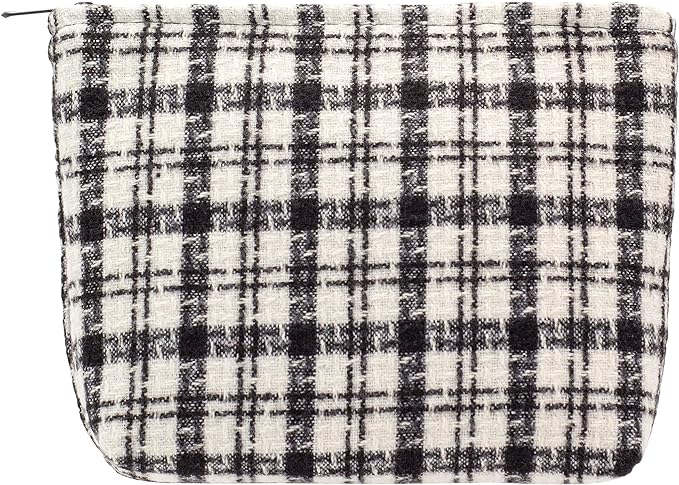 Makeup Bags for Purse Zipper Cosmetic Pouch Large Travel Canvas Make Up Organizer Tool Pouch for Women and Girls,Plaid Black
